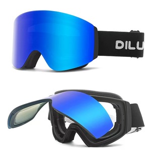Ski Goggles Magnetic Cylindrical Flip-Top Snow Goggles Glasses Ski Goggles Can Be Worn with Myopia Double-Layer Outdoor Snow for Women and Men