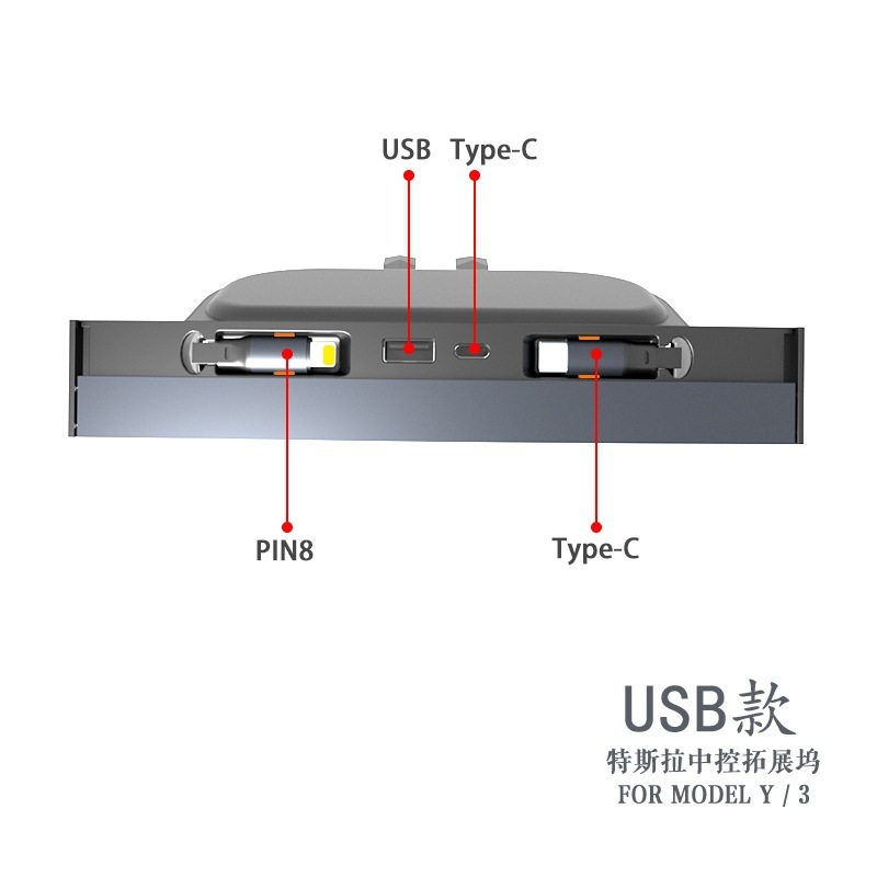 适用特斯拉modelY/3中控拓展坞焕新版tesla车载充电USB快充数据线|undefined