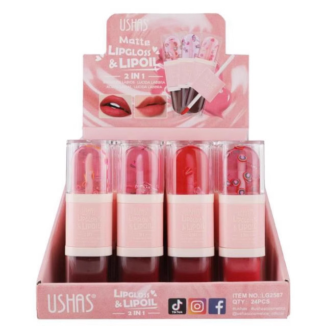 (Caja de presentación) USHAS European and American Cross-border spot brillo de labios aceite de labios hidratante de larga duración 24 cajas