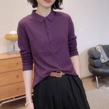 衫长袖恤女2024春秋新款纯色洋气小衫韩版时尚百搭显瘦上衣