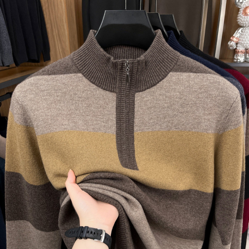 Thickened All-Wool Craft Zipper Sweater for Men 2025 Autumn and Winter Men's Base Knit Sweater Thickened Warm Wool Sweater