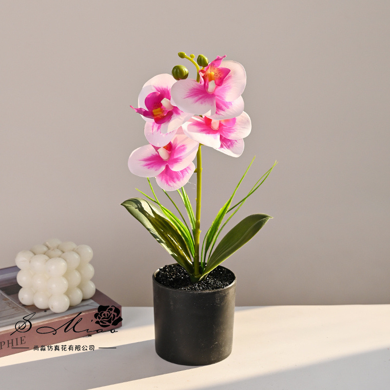 Flores falsas 4 sensación de orquídeas mariposa pequeña flor de bonsai decoración interior adornos flores artificiales imitación de maceta image 7