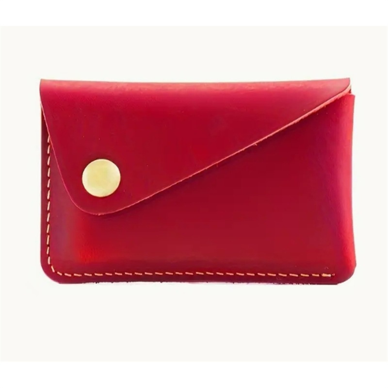 跨境新款手工简约牛皮卡套创意小巧按扣零钱包疯马皮日式复古卡包