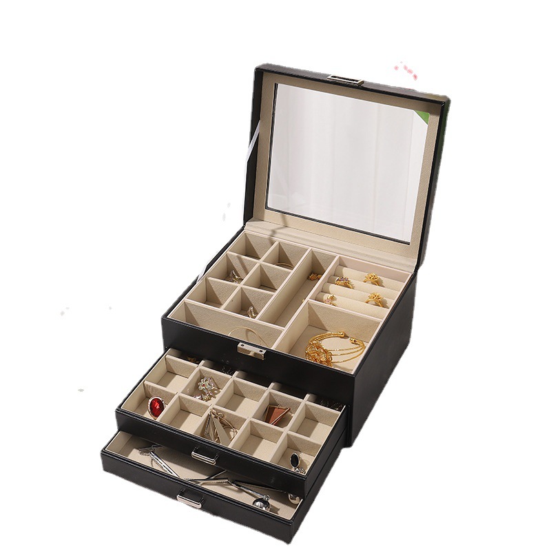 批发轻奢风首饰收纳盒多层抽屉式珠宝盒家用透明饰品收纳盒首饰盒