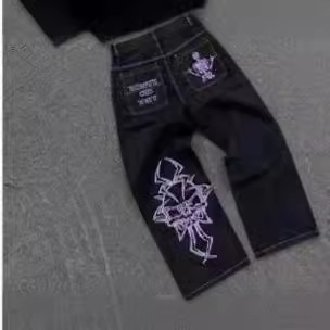 国境を越えた潮牌全刺繍爆品全刺繍頭蓋綿カジュアルパンツ男性式ストレートパンツ潮レジャーパンツ|undefined