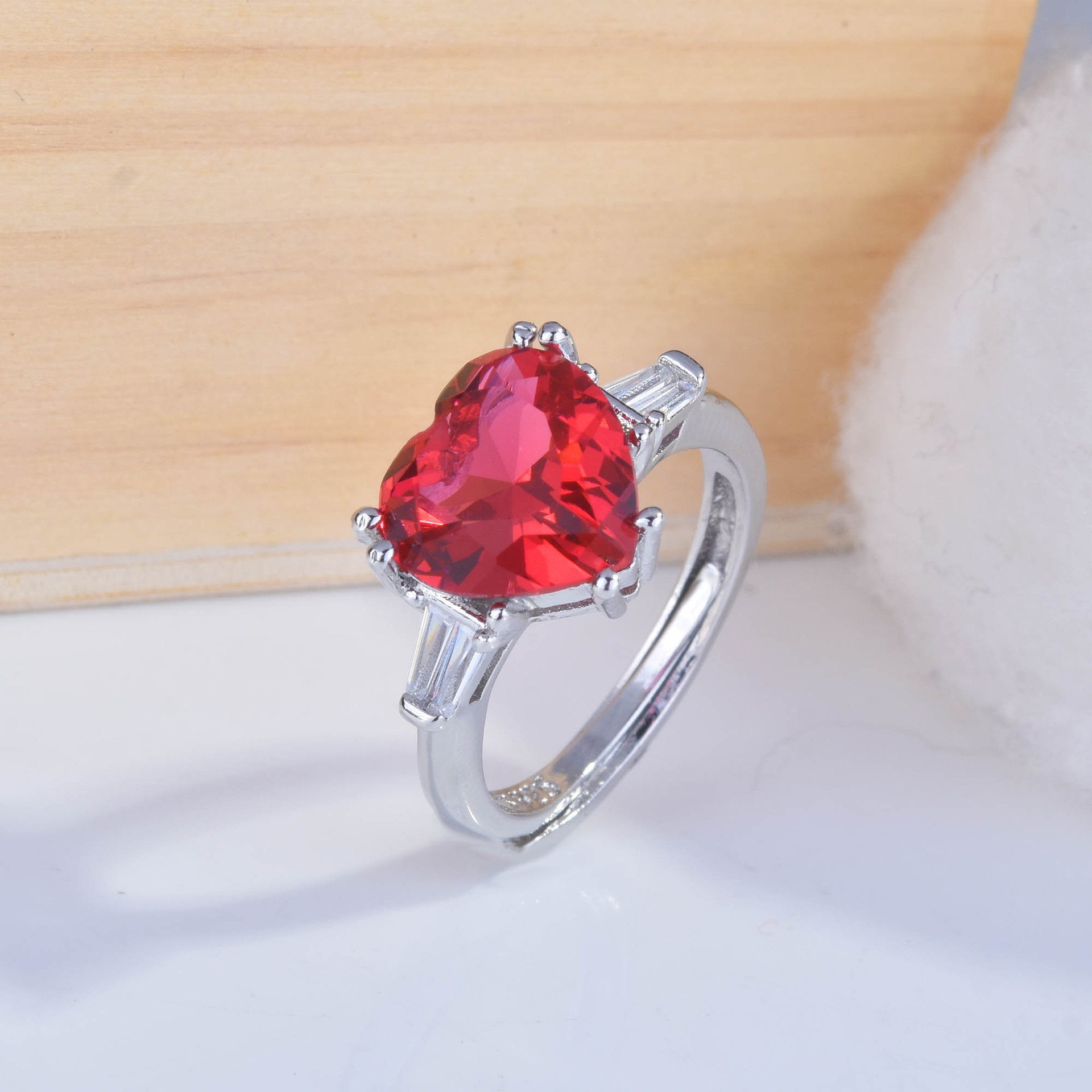 Classic Simulation Pigeon Blood Red Heart-shaped Ring European And American Open Ring display picture 3