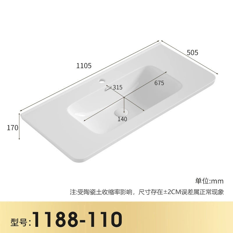 Lavabo de Cerámica para Encimera con Esquinas Redondeadas, Lavabo de Cerámica Integrado, Lavabo para Baño, Lavabo Central de Cerámica, Lavamanos, Venta Directa de Fábrica