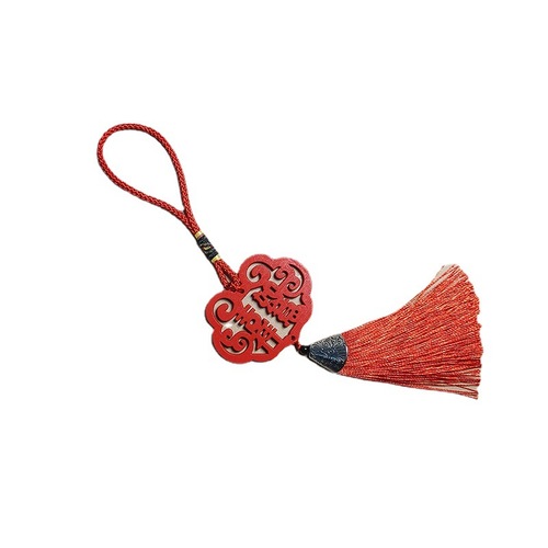 Wooden hollow tassel pendant keychain Spring Festival car hanging Chinese style travel gift pendant