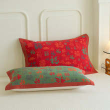 全棉三层纱小百福枕巾新款新年国潮中式红色福字50*80cm/对家用