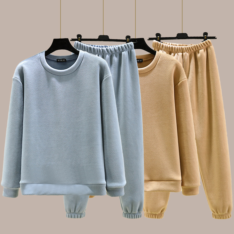 Korean style polar fleece plus velvet pajamas winter women's thickened casual home wear can be worn outside Olympic fleece warm suit Korean style polar fleece plus velvet pajamas winter women's thickened casual home wear can be worn outside Olympic fleece warm suit