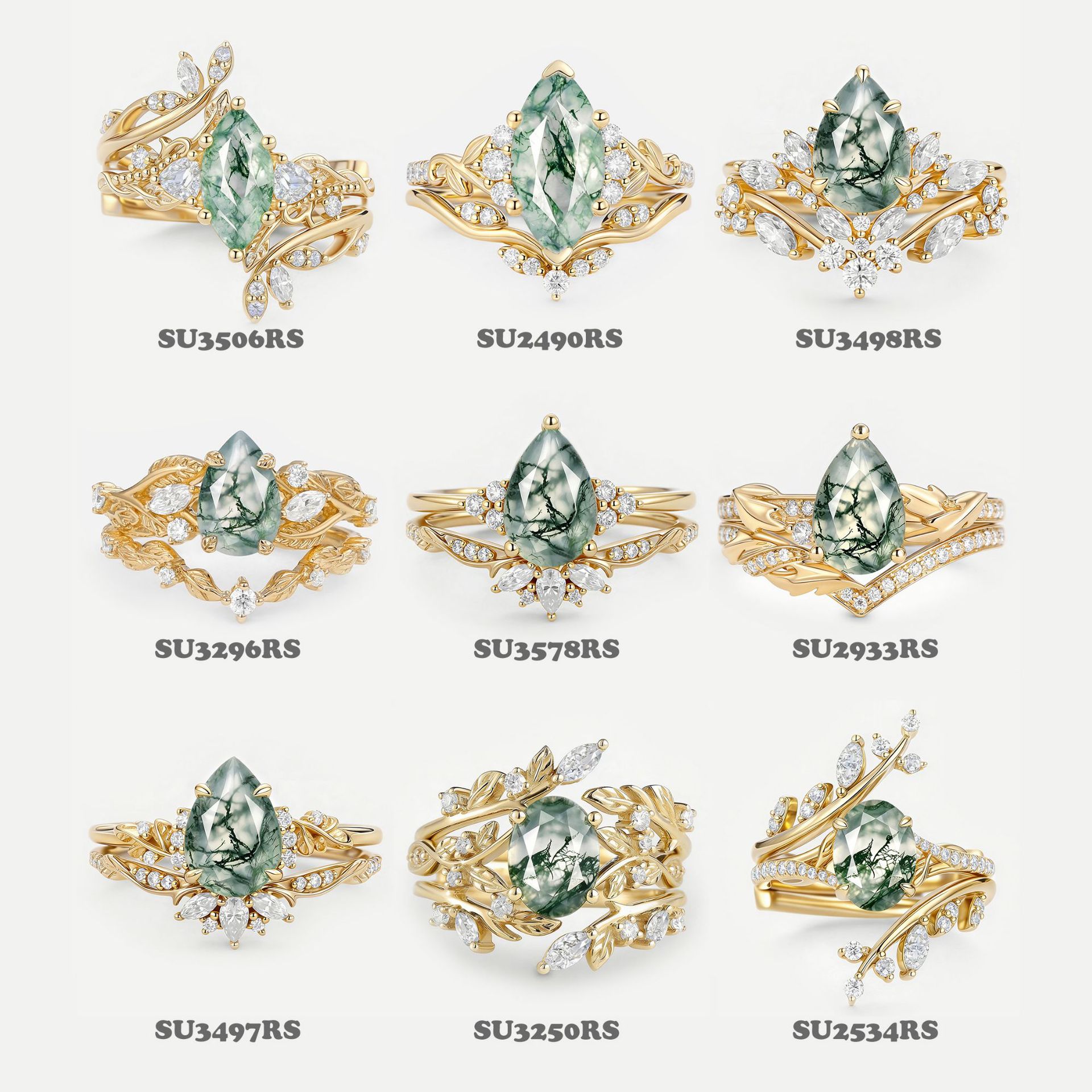 Cross-border natural aquamarine stacked rings with water droplets, s925 sterling silver floral branches, moss gemstone rings, irregular shape