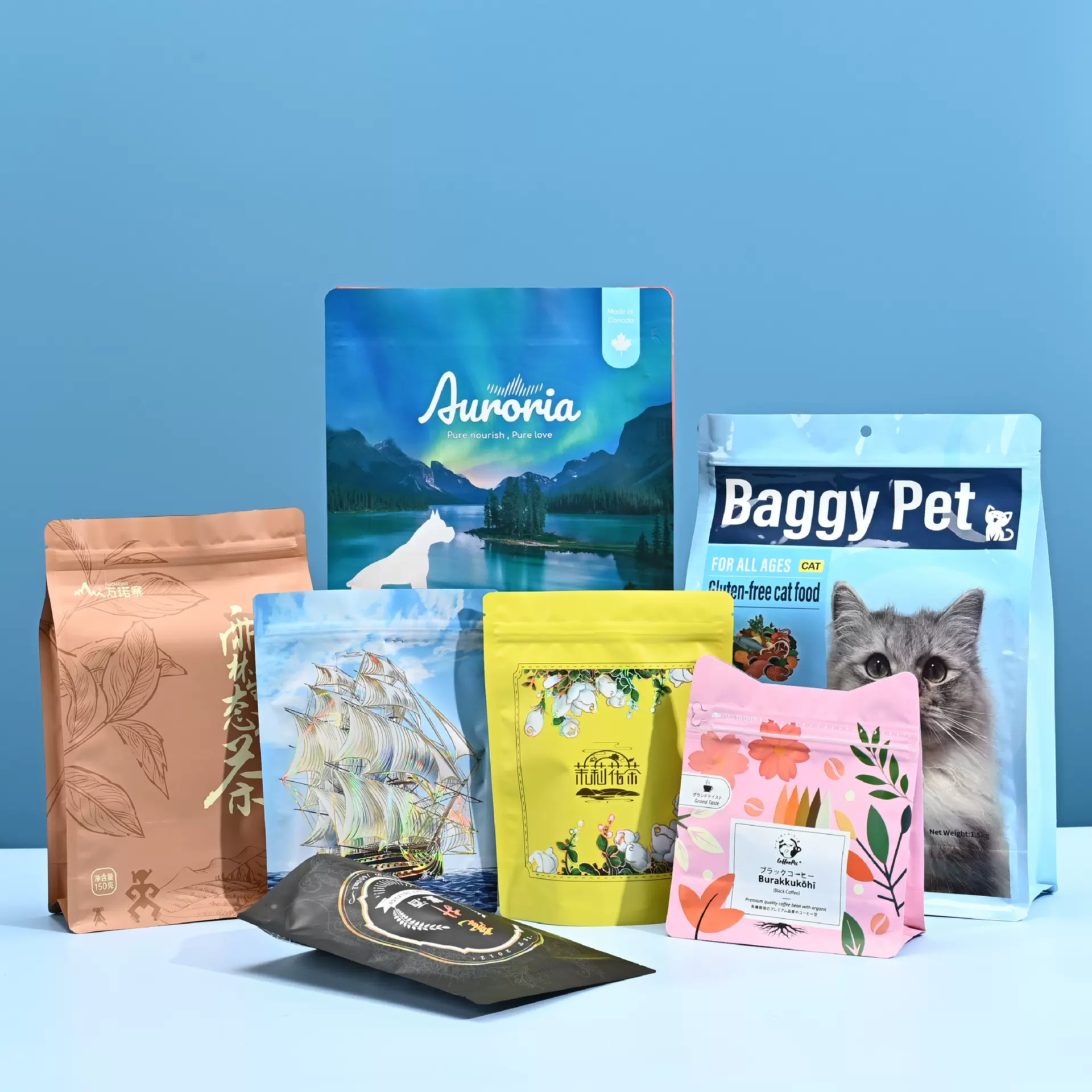 宠物食品包装袋子定制八边封袋宠物猫条猫砂玩具袋自立自封拉链袋