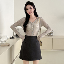 灰色毛呢半身裙女秋冬高腰a字显瘦小个子有内衬加厚复古包臀短裙