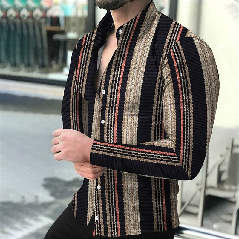 Europa y América primavera nuevo tigre comercio exterior transfronterizo hombres camisa de impresión digital 3D camisa de manga larga para jóvenes hombres