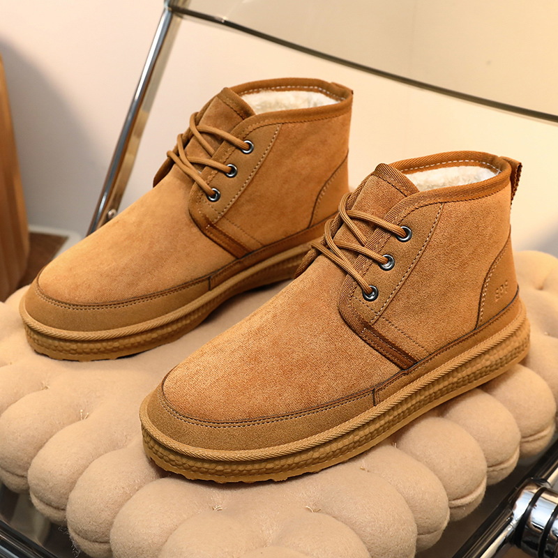 2023 겨울 새로운 스노우 부츠 남성용 따뜻한 기모 두꺼운 북동쪽 코튼 신발 냉장 방지 미끄럼 방지 영국 스타일 빵 신발