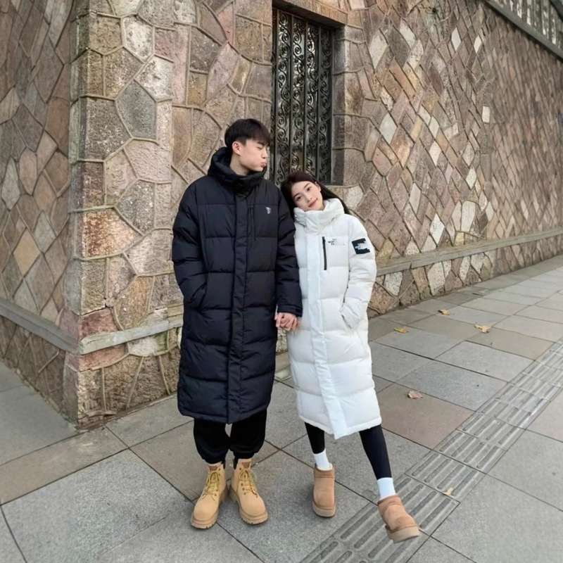 North Face Long down Jacket Shin Min Ah's Same Style Over-The-Knee Loose Hooded Warm Windproof and Cold-Proof Jacket for Men and Women Couples