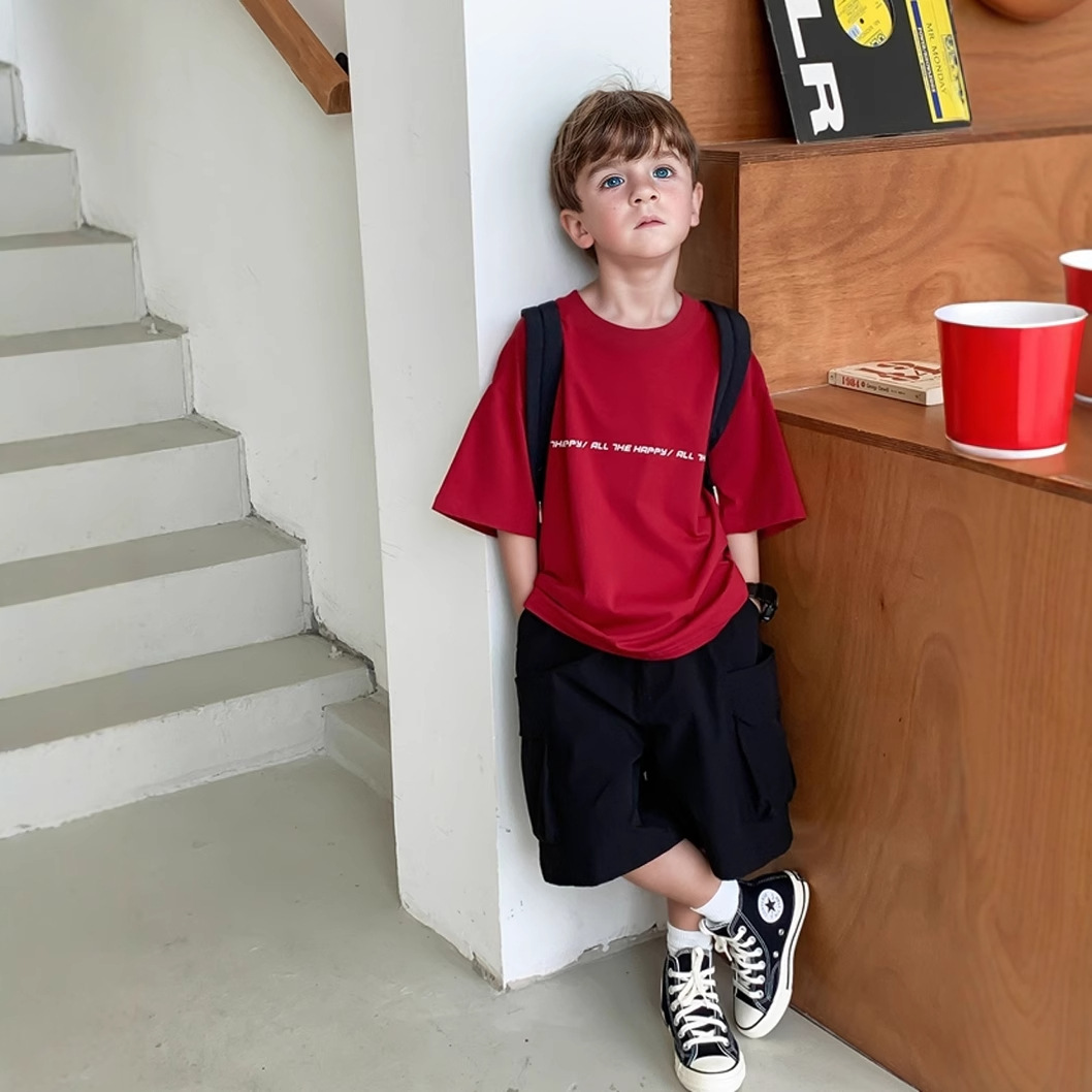 2024新款男童圆领短袖T恤儿童夏季半袖宝宝上衣男孩洋气潮流时尚
