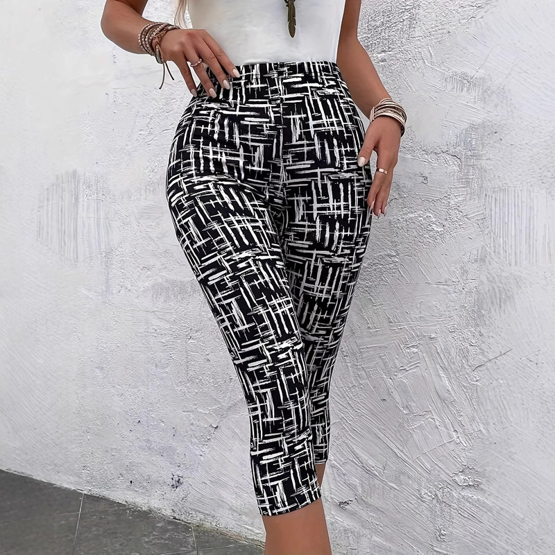 Spring 2025 new European and American cross-border ladies elegant geometric capri seven leggings-elastic and comfortable