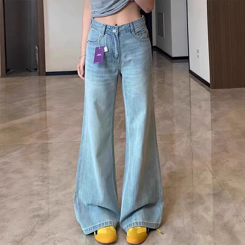 High-Waisted Loose Fit Tencel Flared Jeans for Women, Summer Plus Size, Flattering Ice Silk Bell-Bottom Pants
