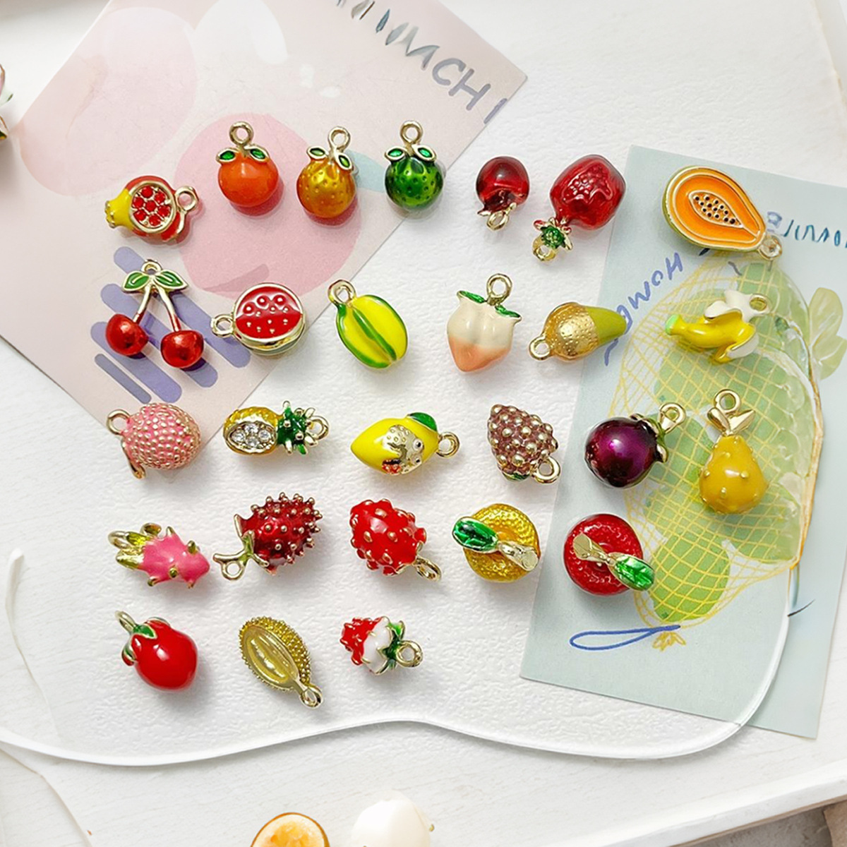 DIY Cute Alloy Handmade Enamel 3D Fruit Pendant Bracelet Necklace Earrings Keychain Jewelry Accessories