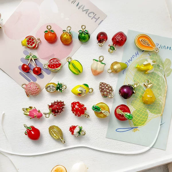 DIY Cute Alloy Handmade Enamel 3D Fruit Pendant Bracelet Necklace Earrings Keychain Jewelry Accessories