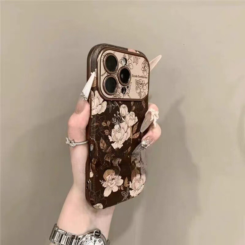 Retro Brown Oil Painting Stereo Flowers Suitable for Iphone17Pro Mobile Phone Case Apple 16Pro Window 15Pro