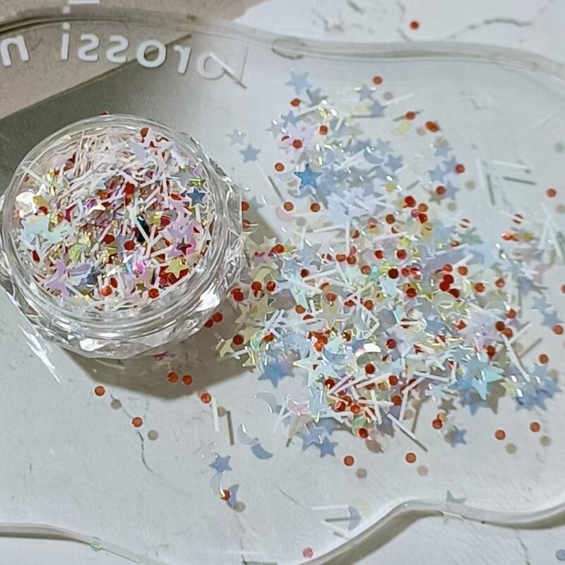 Cross-Border Trade Hot-Selling Nail Art Accessories Star and Moon Mixed Sequins DIY Accessories Ins Style Cute Sweet Cool Nail Decoration