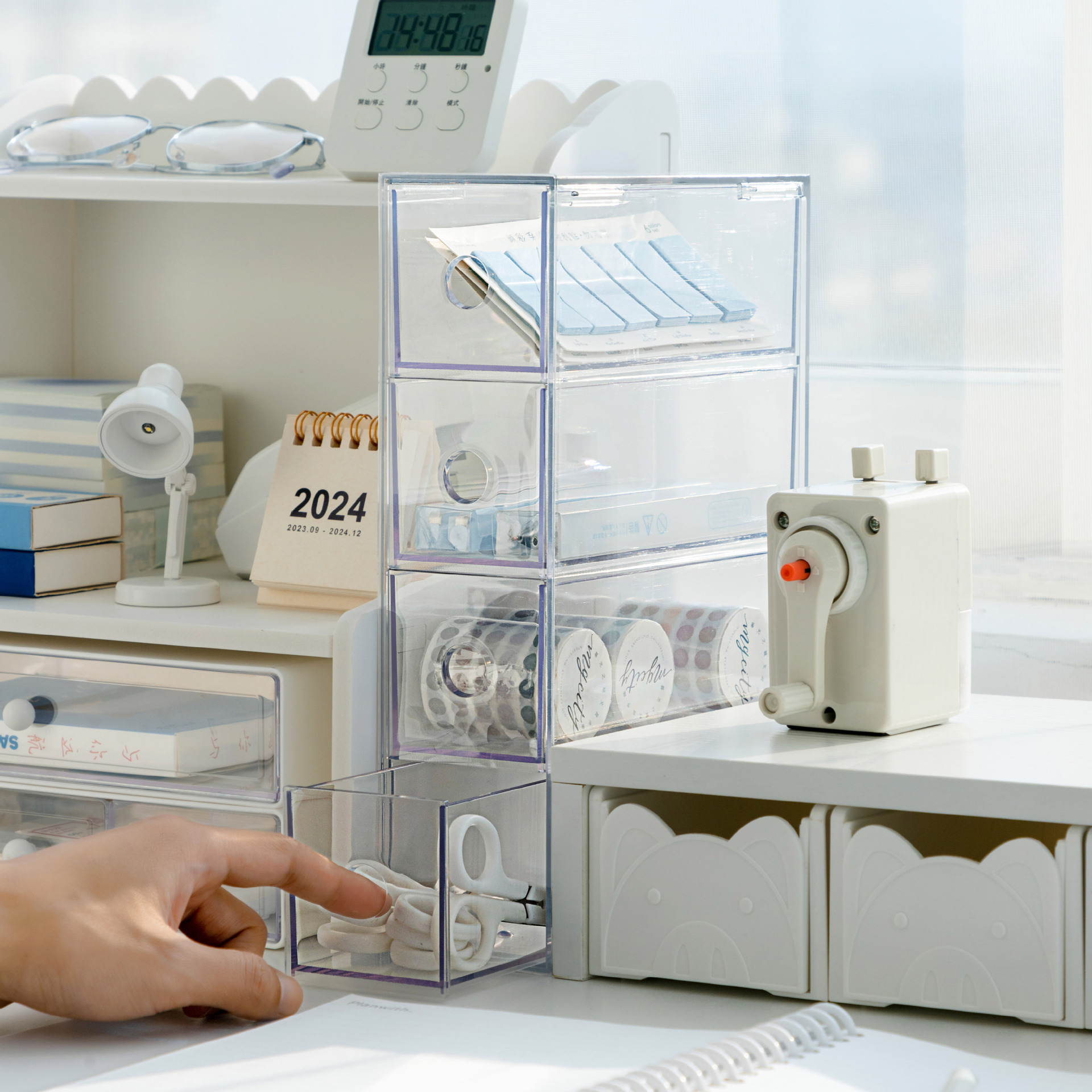 Nueva caja de almacenamiento de pupilas de belleza tipo cajón caja de almacenamiento de escritorio transparente a prueba de polvo caja de almacenamiento de papelería y cosméticos Caja pequeña