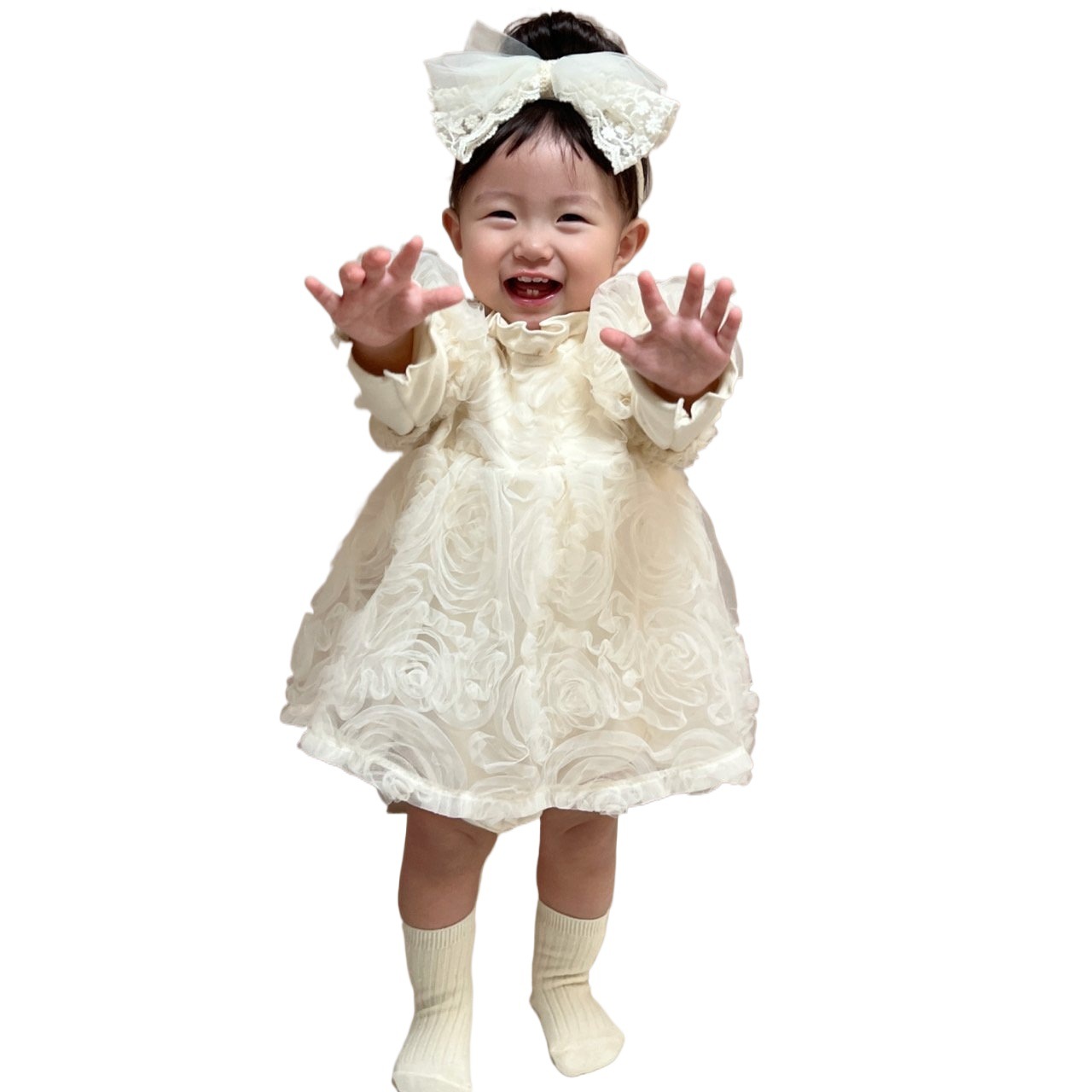 Vestido de manga de soplo de malla de flores tridimensional estilo occidental de estilo coreano para niñas vestido de princesa de algodón suave para niños