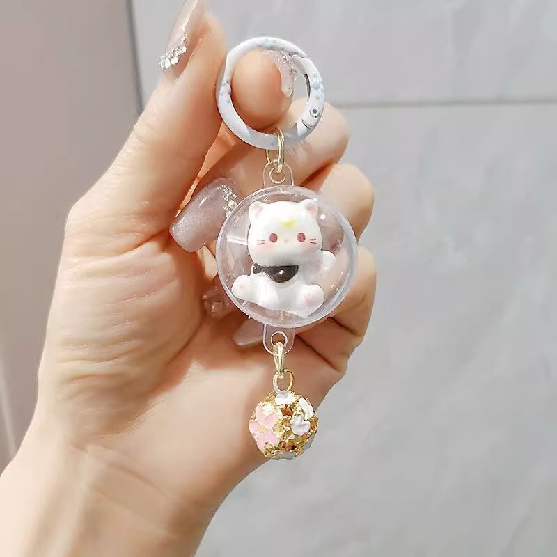 立体的なかわいい鐘猫キーホルダー漫画ガールハート学生スクールバッグペンダント親友への絶妙な小さなギフトとして|undefined
