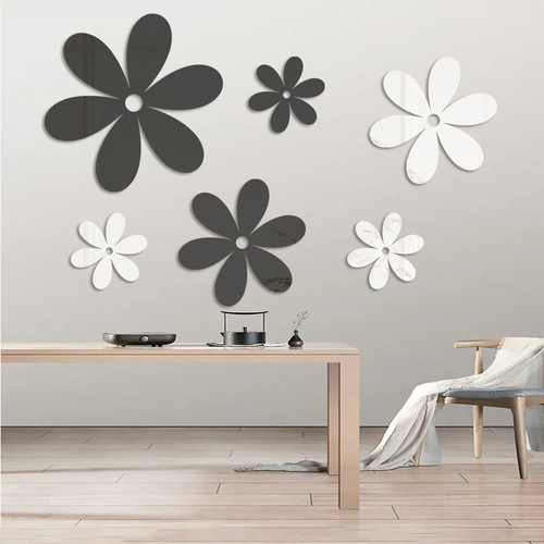 Foreign trade 6 small flowers three-dimensional mirror wall stickers living room bedroom wall home decoration bathroom tiles self-adhesive creative