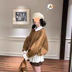 复古美拉德棕色系翻领短款夹克秋季新款小个子感气质花苞外套