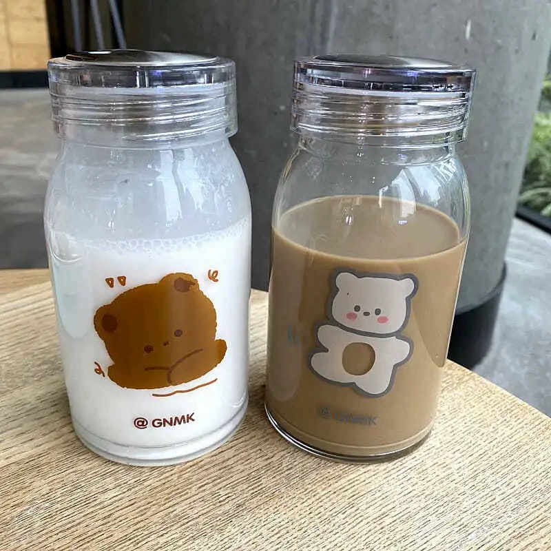 Красивый Bear Glass водяная бутылка, 450 мл толченое стекло чашка, Cartoon в стиле Ins