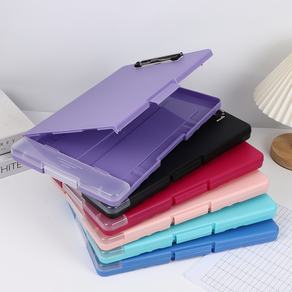 Caja de archivos impermeable a4 con bolígrafo tablero de escritura multifuncional caja de archivos de papel abrazadera de tablero de escritura de plástico