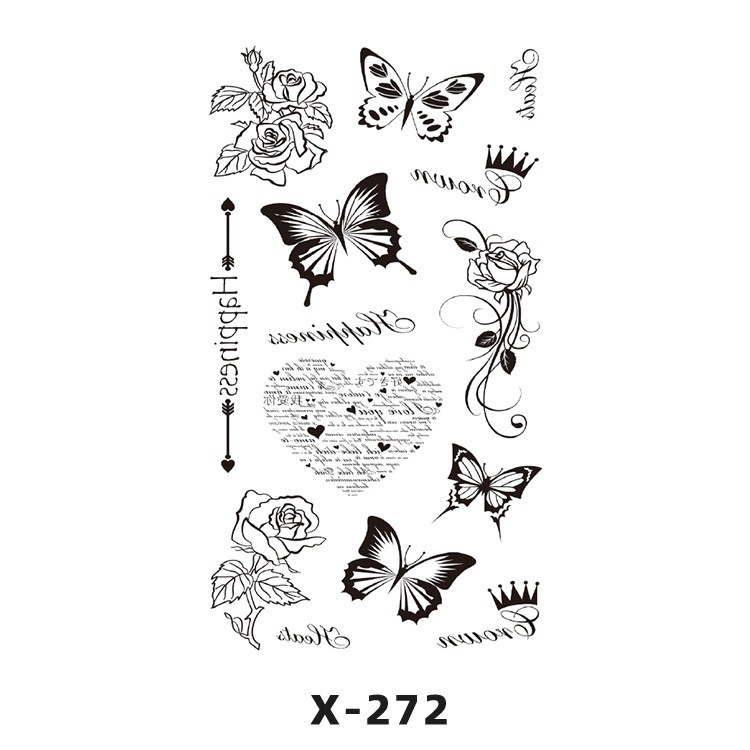 Arco de flor pequeña pegatinas de tatuaje fresco 3D dibujos animados transfronterizo Henna rosa impermeable texto en inglés pegatinas de tatuaje