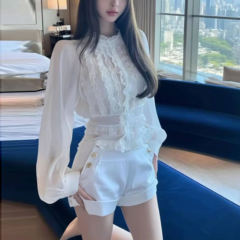 Sweet French Palace Style Gentle Lady Chiffon Shirt Women's Summer Temperament High-End Waist Slimming Top