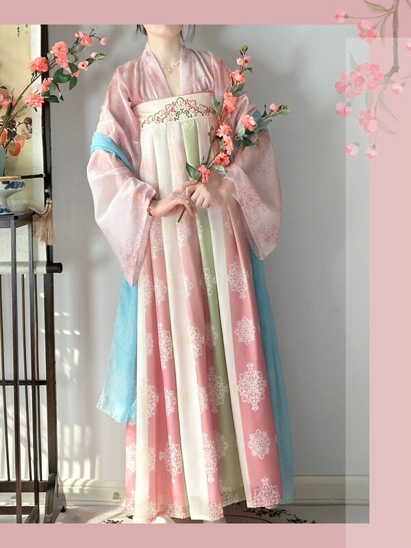 Tang Yun Light Clothing Shop's Original New Hanfu for Women 【Hua Cha】 Tang-Style Restored One-Piece Chest-Length Skirt for Spring and Summer