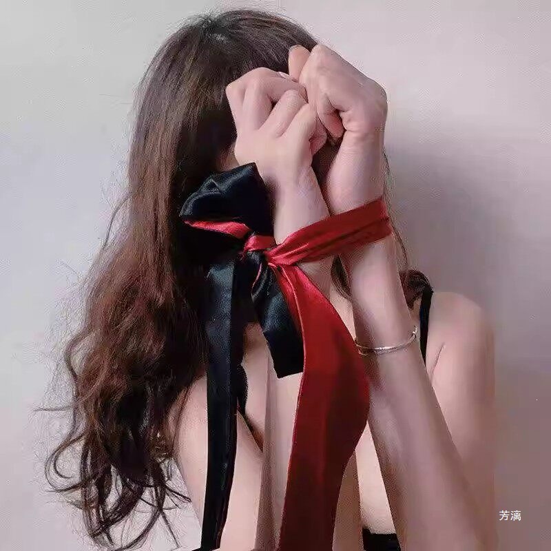 Half-sugar style~double-sided silk satin comfortable eye mask hand cuffs with silky blindfold and light-blocking ribbon