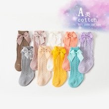 现货夏季薄款婴儿袜子西班牙移圈镂空网眼蝴蝶结长筒袜女童公主袜