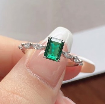 Retro Square Sterling Silver Inlay Artificial Gemstones Zircon Rings 1 Piece
