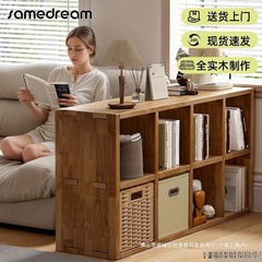 实木矮书柜家用客厅卧室儿童书架落地置物架靠墙收纳格子柜储物柜