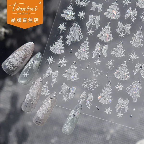 tomoni&MoShijing diamond nail art stickers ins winter atmosphere nail stickers Christmas tree bow decoration stickers