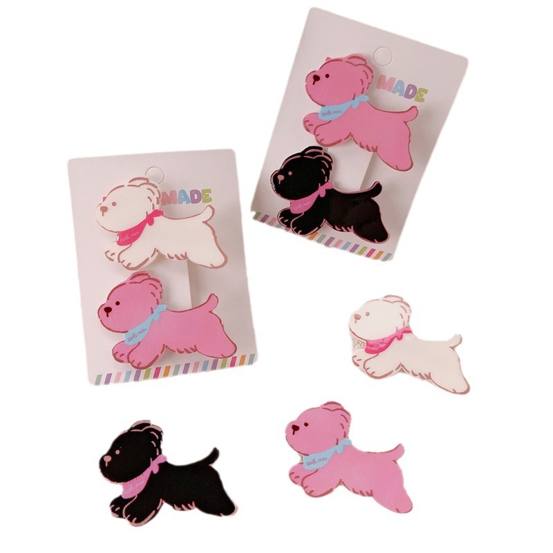 ¡Corre, perro! Caricatura encantadora cabello de niña con clip de cabello de mar con bufandas para perros adornamientos