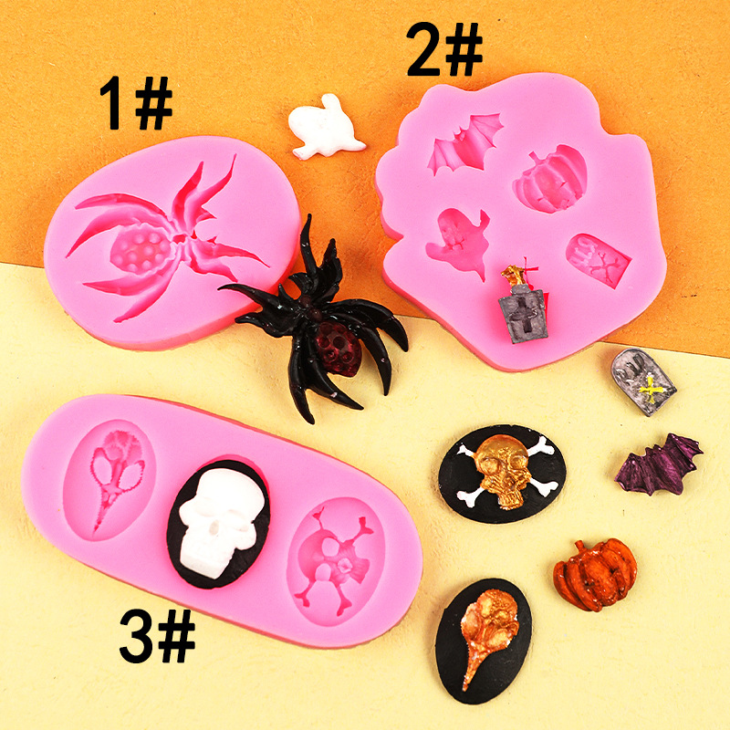 DIY epoxi fondant calabaza bat araña cráneo molde de silicona Halloween hornear pastel de chocolate Decoración