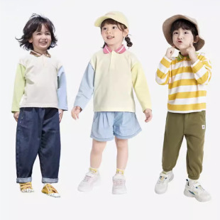 Children's bottoming shirt boys' and girls' polo shirt 2024 spring new baby long sleeve contrast color Stand Collar fashion western style