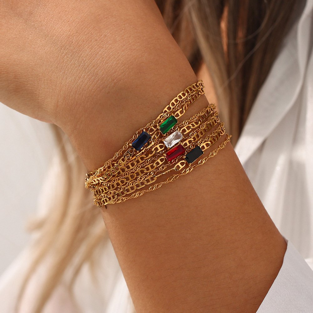 Elegant Square Stainless Steel Gold Plated Zircon Bracelets