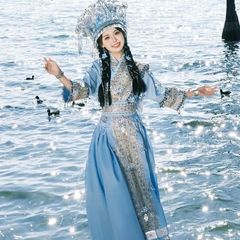 苗疆少女新款清新蓝色套装超仙民族苗疆苗族写真显瘦全套旅拍服装
