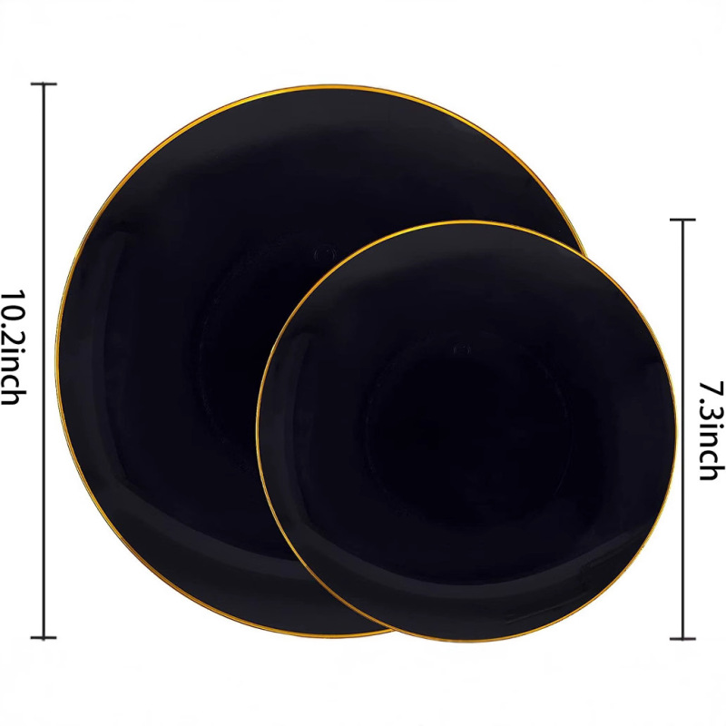 25 Piece Set Hard Plastic Disposable Dinner Plate Black Bottom Gold Western Dinner Plate White Phnom Penh Dinner Plate Set 25 Piece Set Hard Plastic Disposable Dinner Plate Black Bottom Gold Western Dinner Plate White Phnom Penh Dinner Plate Set