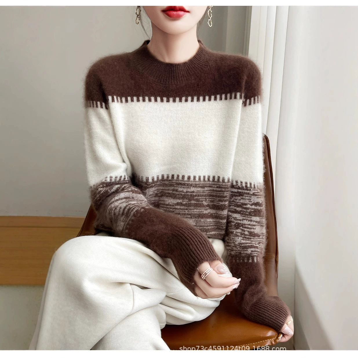 2024 новый цвет в полоску с длинными рукавами вязаная шерсть женская свободная мода повседневная ленивая куртка