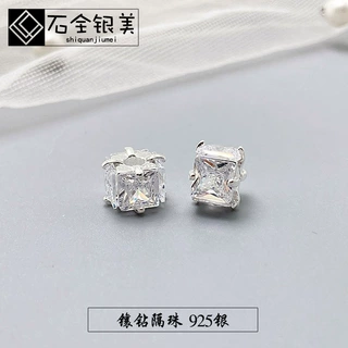 S925银银色方糖镶钻锆石垫隔片配件DIY手工串珠珍珠手链隔珠饰品